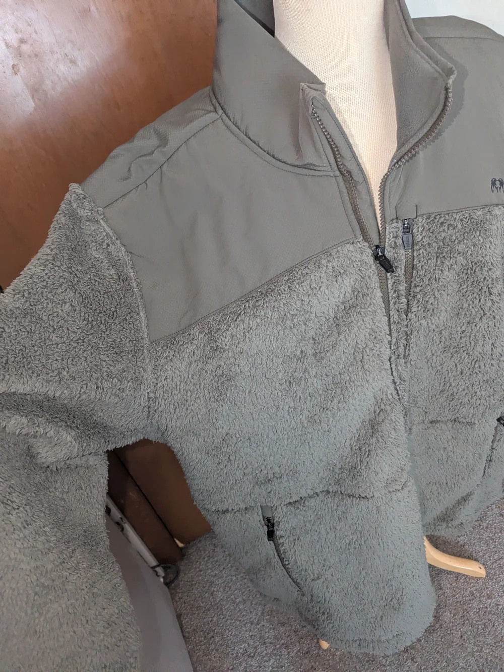 KUUA Mens Olive Gray Sherpa Fleece Jacket